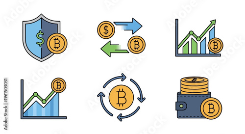 Bitcoin cryptocurrency finance exchange icons.