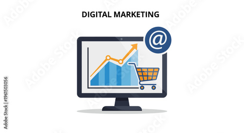 Computer screen with shopping cart graph.