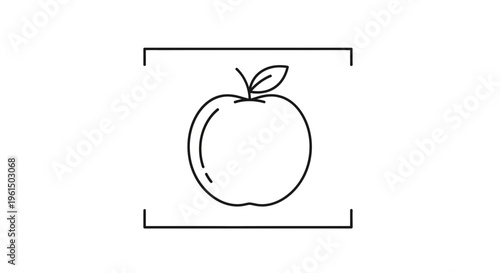Minimalist black outline of a fresh apple fruit with a delicate leaf on a clean white background