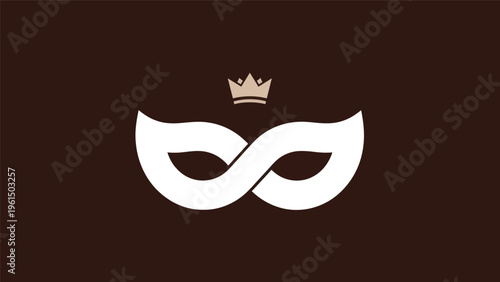 Abstract mask and crown symbol on black
