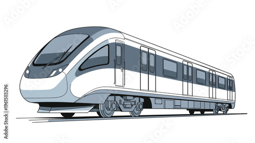 Sleek modern passenger train with an aerodynamic design shown from a side perspective on a white background for transit and transport themes.