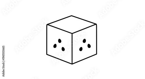 Minimalist black outline drawing of a classic six-sided game dice displaying dots on two faces