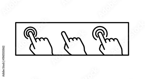 Illustrative vector graphic demonstrating various touch screen gestures and interactive digital