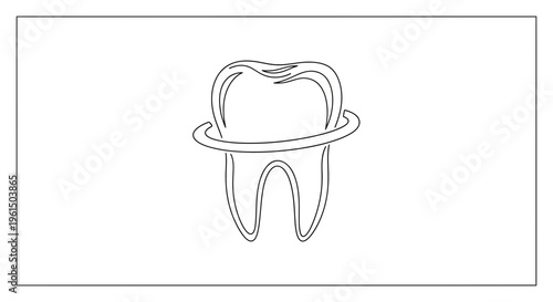 Dental health protection symbol rendered in continuous single line art style on a pure white