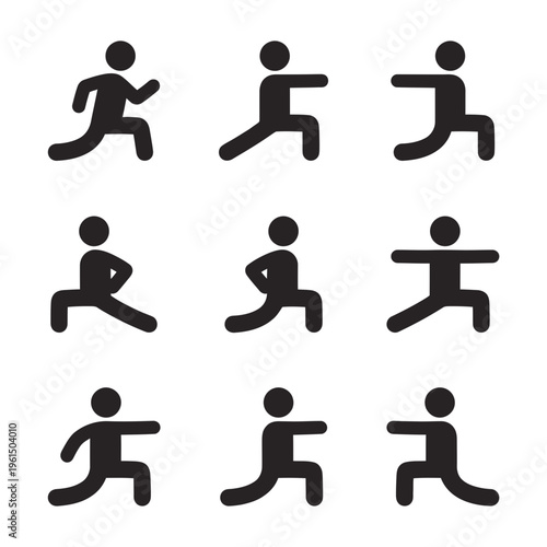 Collection of Dynamic Running and Sitting Human Silhouettes for Fitness and Exercise Design.