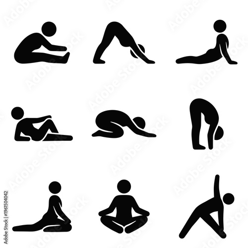 Silhouette Collection of People Performing Yoga and Meditation Poses.