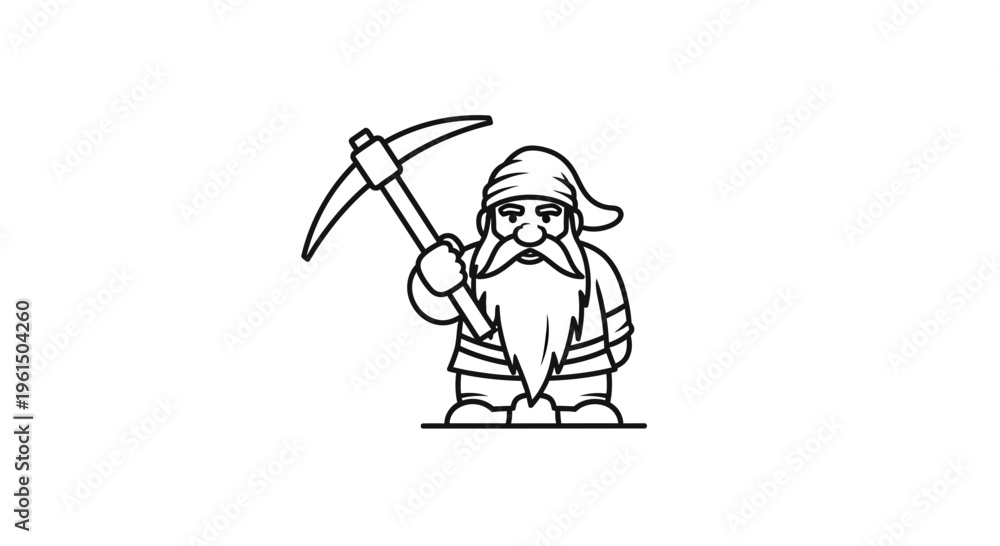 Fototapeta premium Stylized dwarf character holding mining tool for fantasy exploration and resource gathering