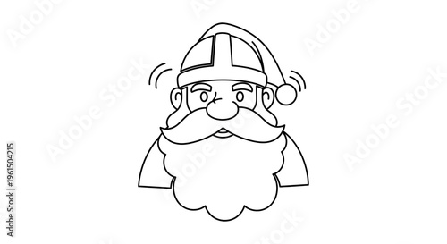 Clean line art illustration depicting a cheerful winter elder with festive hat and grand beard