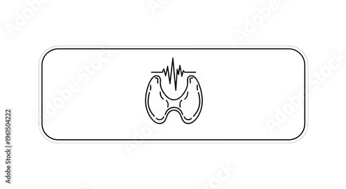 Stylized linear illustration of the human thyroid gland with an active vital sign waveform