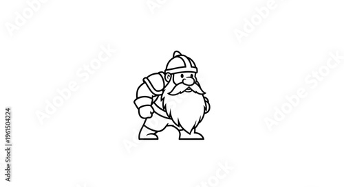 Sturdy cartoon miner character with a robust beard and protective helmet line art illustration