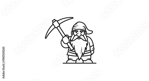 Stylized dwarf character holding mining tool for fantasy exploration and resource gathering