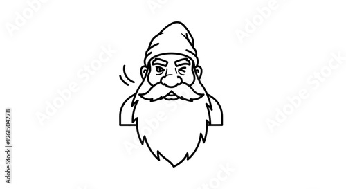 A friendly winking gnome or dwarf character with a long beard and hat cartoon illustration