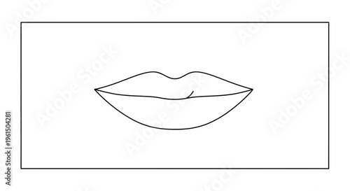 Simple black and white line drawing of human lips on a clean white background, minimalist