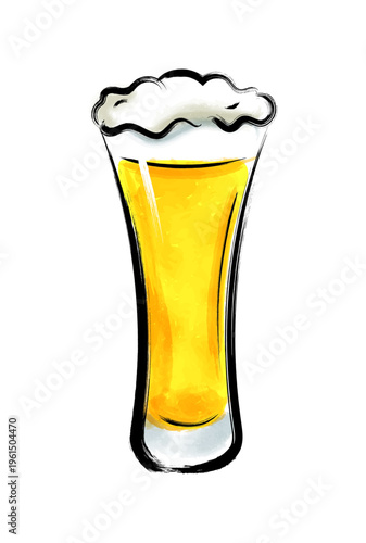 筆タッチの生ビールイラストおしゃれなグラス 手描きビール