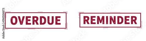 Overdue and reminder stamp icons, red text in rectangular frames on transparent background