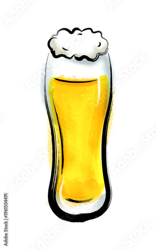筆タッチの生ビールイラスト 手描きビール