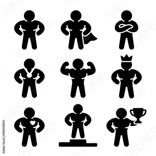 Collection of Silhouettes Depicting Superheroes and Champions in Various Poses.