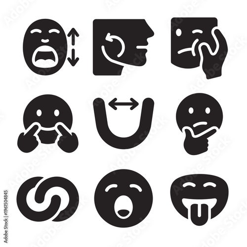 Collection of Various Facial Expressions and Emotions in Black Icons.