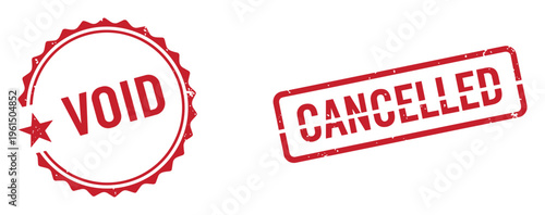 Red void and cancelled rubber stamps with distressed texture for official document status indication