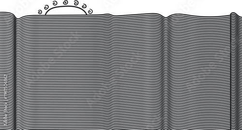 A dense, striped or ribbed surface with several folds. A sun-shaped patch protrudes from the top.