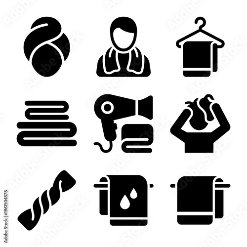 Collection of Laundry and Clothing Care Icons for Household and Commercial Use.