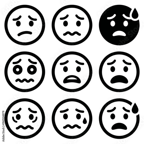 Collection of Sad and Emotional Emoji Faces for Expression.