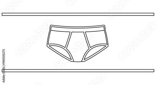 Minimalist black and white line art depicting a single pair of classic men's briefs underwear design