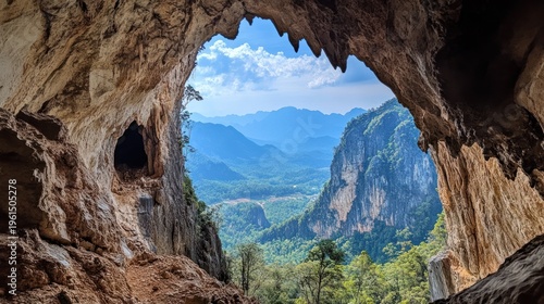 Cave opening reveals mountain vista