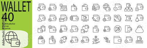 Wallet icon set. Editable stroke.