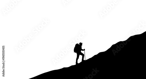 Silhouette of a determined hiker ascending a rugged mountain path, embodying resilience and