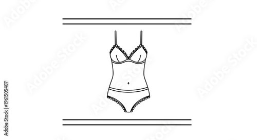 Minimalist outline illustration of a delicate feminine undergarment set on a clean background