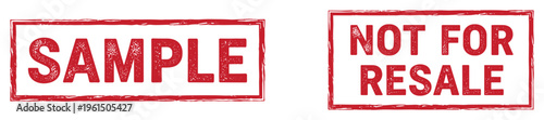 Two grunge red sample and not for resale rectangular stamps on transparent background