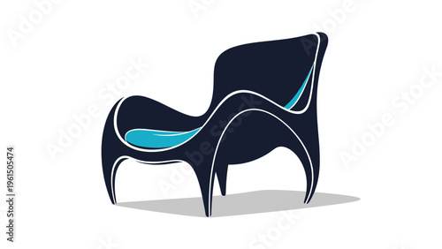 Contemporary dark blue designer lounge chair with a light blue seat cushion isolated on a white background with shadow.