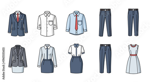 Collection of various business casual clothes.