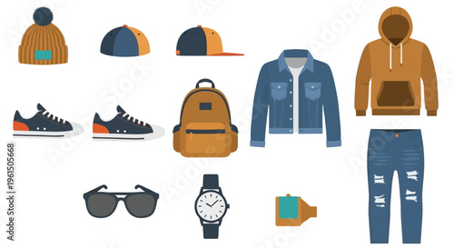 Fashionable casual clothing and accessories.