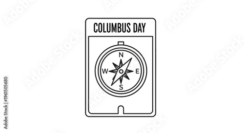 Clean line art vector design featuring a compass and 'Columbus Day' text symbolizing historical