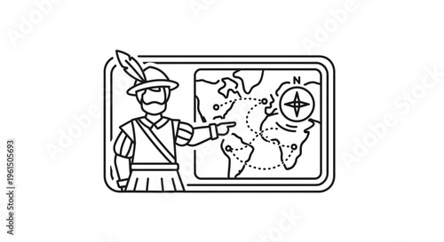 Historical voyager charting a global course with an ancient map and compass guidance