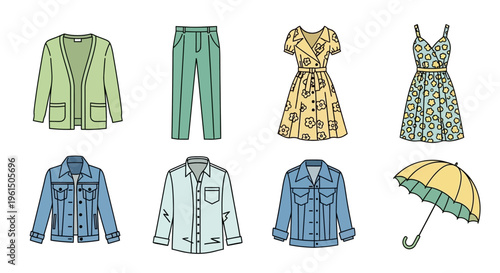 Collection of fashionable clothing items.