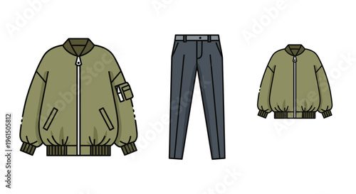 Green military style jacket and pants.