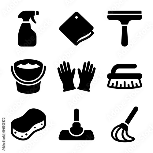 Cleaning Supplies and Tools Collection for Household and Commercial Use.