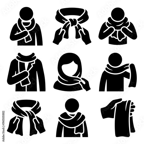 Collection of People Wearing Scarves in Various Styles and Poses.