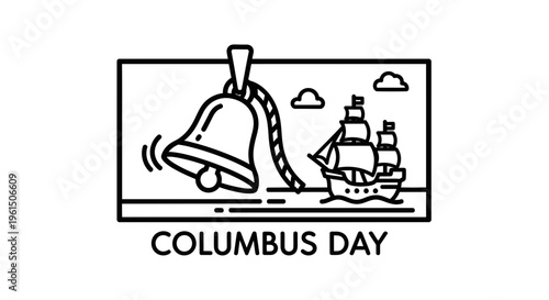 Columbus Day commemoration graphic featuring historic transatlantic expedition symbols