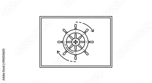Navigational steering wheel icon representing maritime direction and control on a vessel