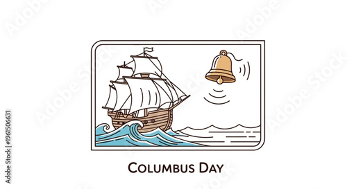 Nautical exploration icon with ringing bell marking a journey of discovery and historical