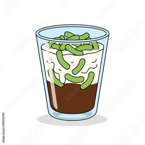 Traditional Cendol Drink with Coconut Milk and Pandan Jelly