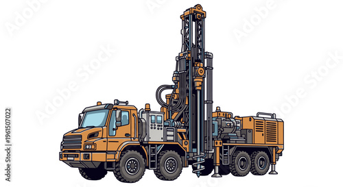 Large drilling truck on wheels.