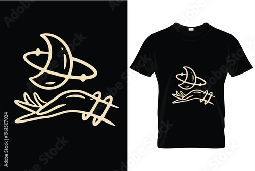 Mystical Hand Holding Crescent Moon and Saturn Planet T-shirt Design
