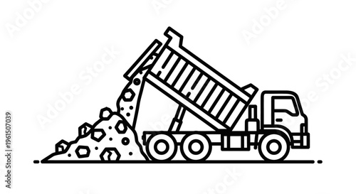 Large dump truck carrying heavy rocks.