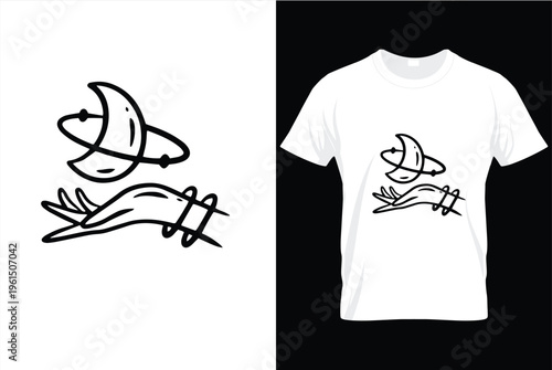 Mystical Crescent Moon and Witchy Hand Celestial T-Shirt Vector Illustration
