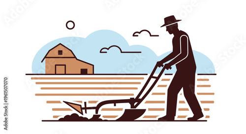 Man plowing field with plow.